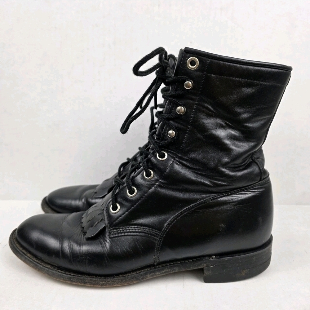 Justin Boots Black Combat Moto Boots Lace-Up Sz 6.5 - Picture 3 of 10